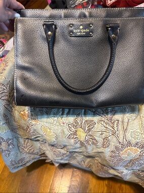 kate spade black pebbled leather satchel with gold hardware